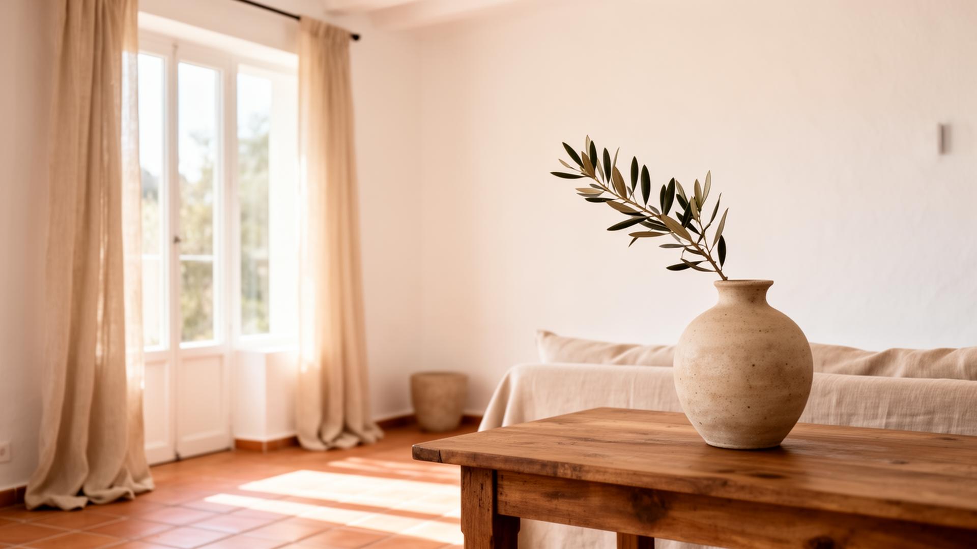 Sunlit Spanish villa interior, freshly cleaned
